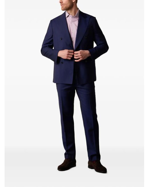 Brooks Brothers Blue Double-Breasted Weave Virgin Wool Suit for men