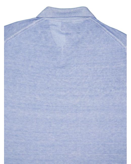 120% Lino Blue Fine-knit Linen Polo Shirt for men