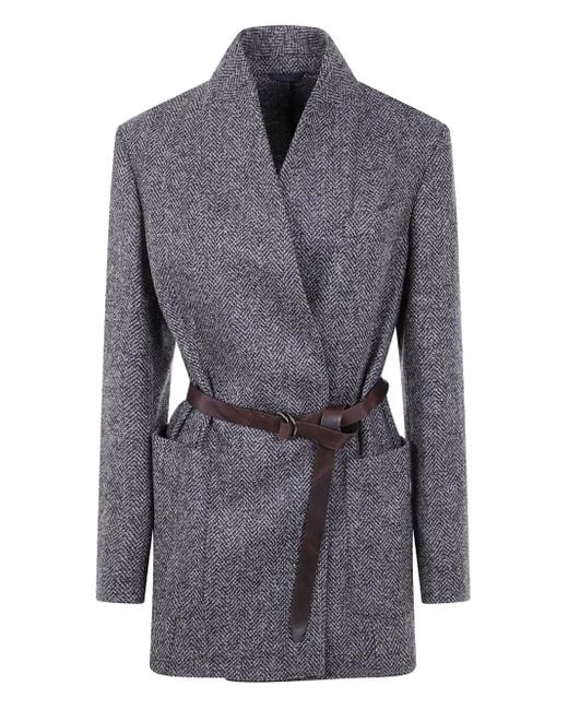 Brunello Cucinelli Gray Belted Suit-Type Jacket