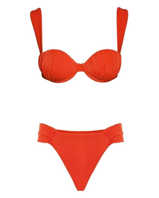 Bikini fruncido con cierre de lazo Noire Swimwear de color Red
