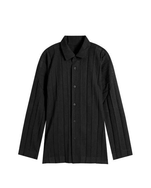 Homme Plissé Issey Miyake Black Pleated Long-Sleeve Shirt for men