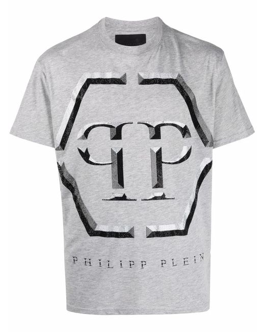 Philipp Plein Gray Embellished-Logo T-Shirt for men