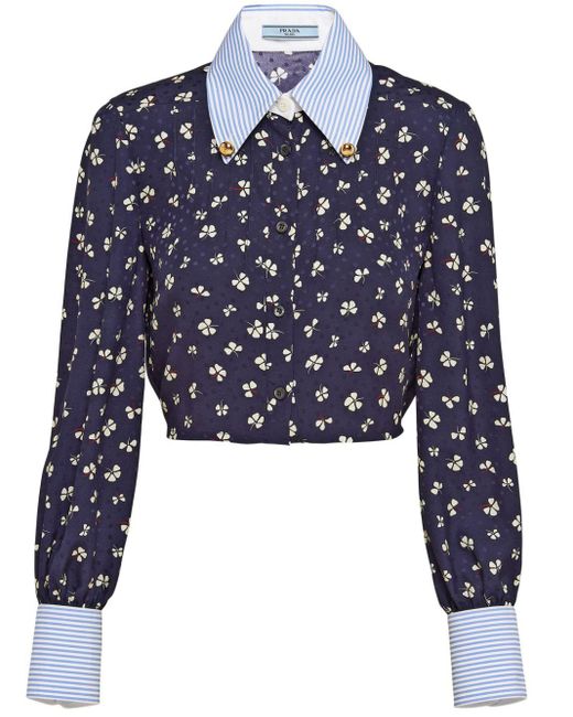 Prada Blue Clover-print Silk Shirt