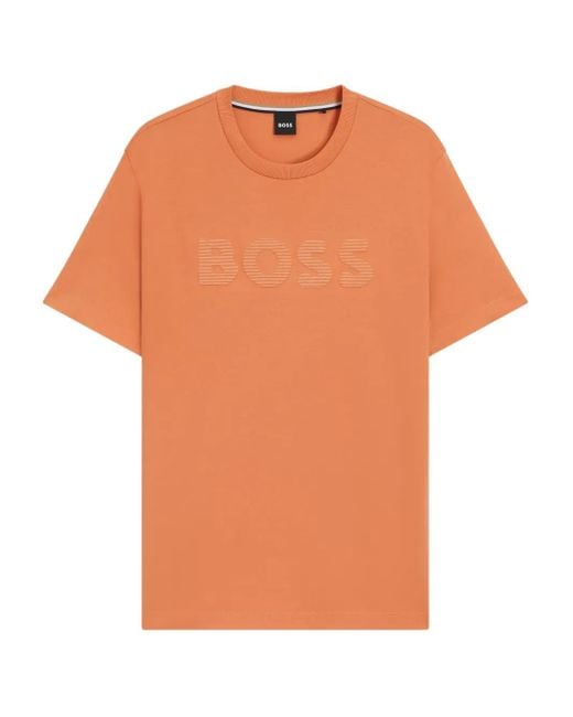 Boss T-Shirt mit Logo-Prägung in Orange für Herren