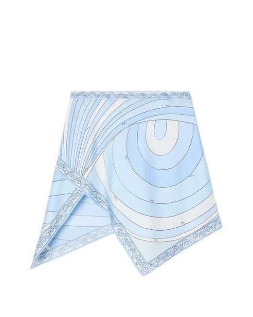 Emilio Pucci Blue Iride-Print Silk Scarf Skirt