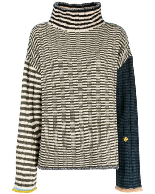 YANYAN KNITS Gray Logo-Embroidered Roll-Neck Jumper