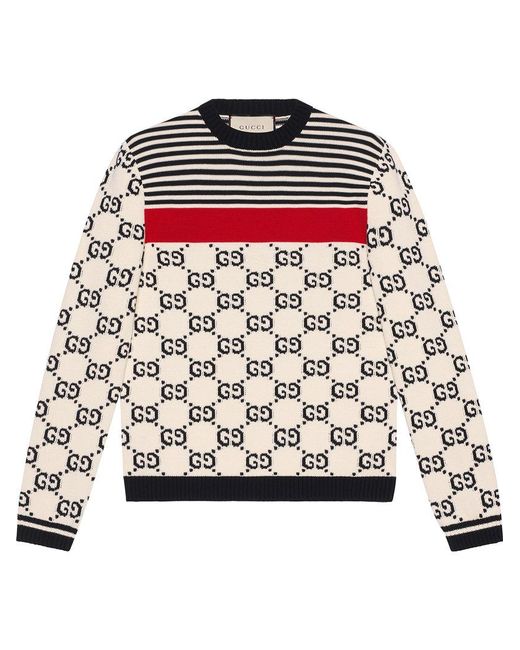 Gucci White Gg Intarsia Cotton Sweater for men