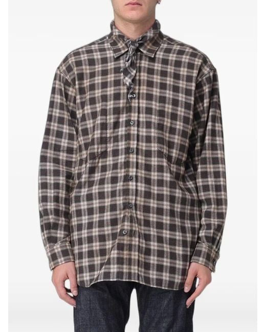DSquared² Gray X Magliano Butch Check-Print Tie-Neck Shirt for men