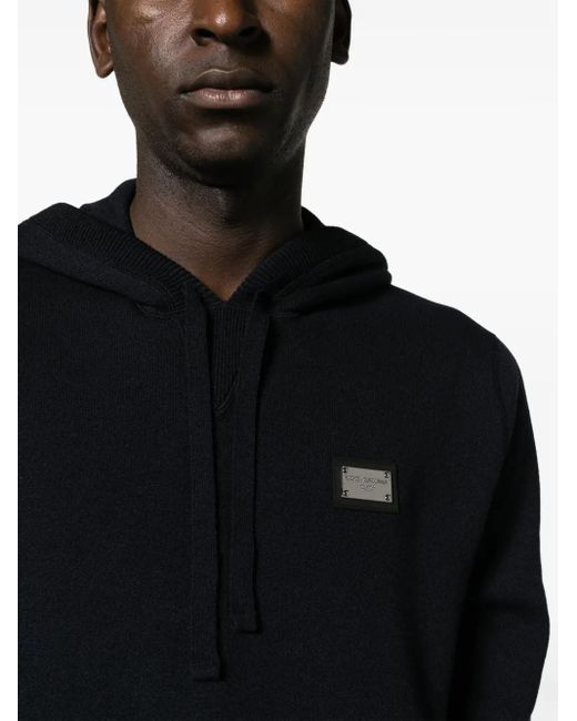 Dolce & Gabbana Blue Logo-Plaque Knitted Hoodie for men