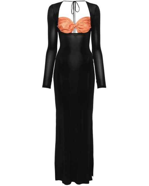 MARINE SERRE Black Regenerated Silk Scarves Maxi Dress