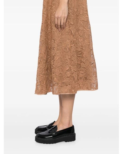 Karl Lagerfeld Brown Orchid-Embroidered Skirt