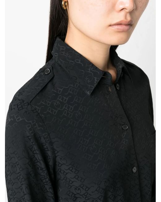 Pinko Black Monogram-Pattern Belted Shirtdress