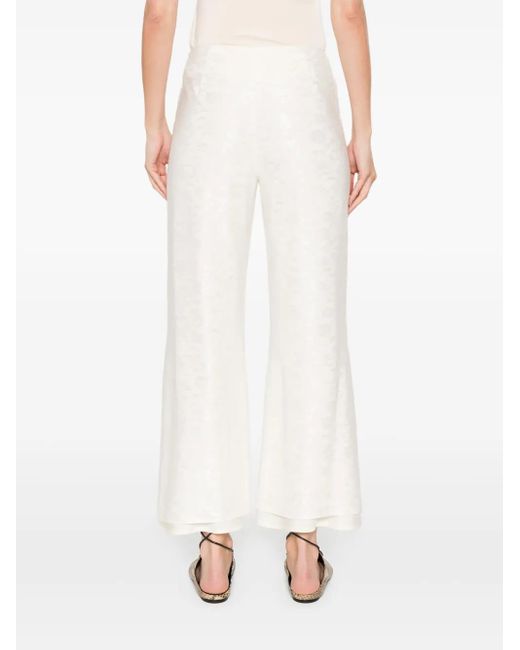 Jil Sander White Flower-Jacquard Trousers