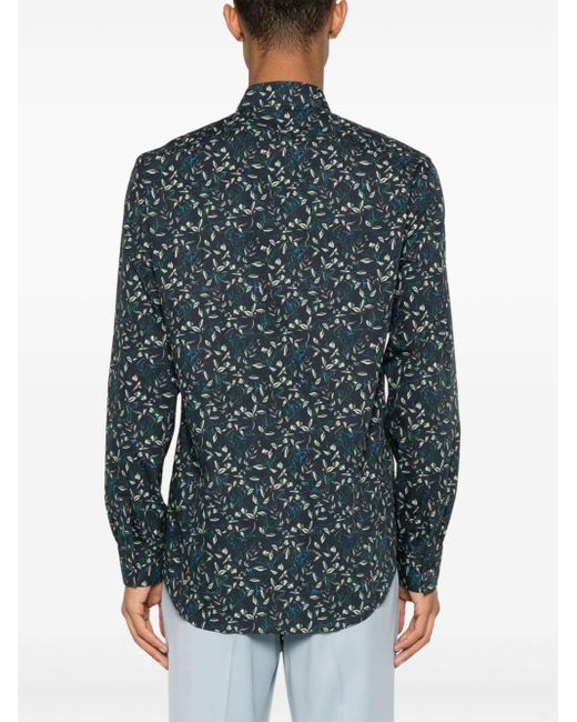 Paul Smith Green Floral-print Cotton Shirt for men