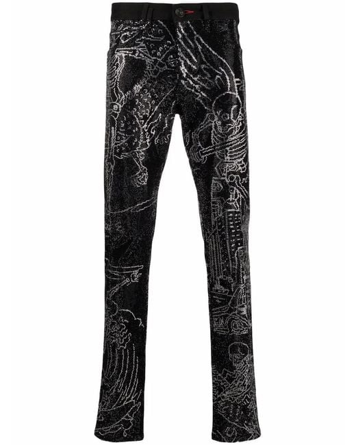 Vaqueros Rectos Skeleton Tattoo Philipp Plein de hombre de color Black