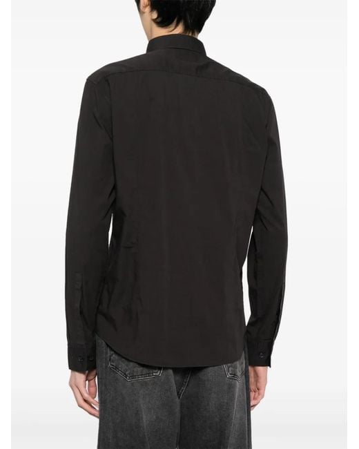 HUGO Black Logo-Embroidered Cotton Shirt for men