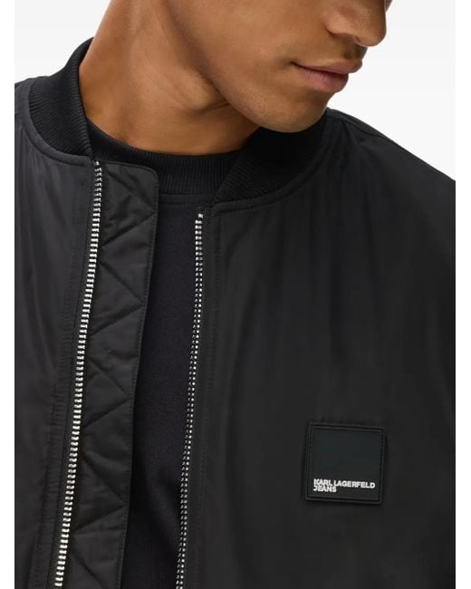 Karl Lagerfeld Black Zip-Up Logo-Patch Bomber Jacket for men