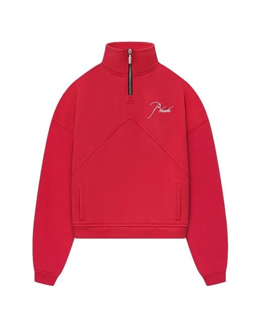 Rhude Red Zip-Quarter Logo-Detail Sweatshirt for men