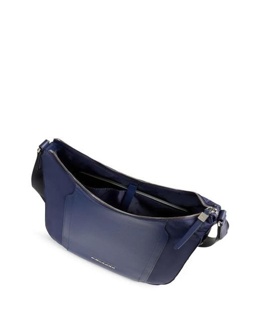 Piquadro Blue Leather-Panelled Shoulder Bag