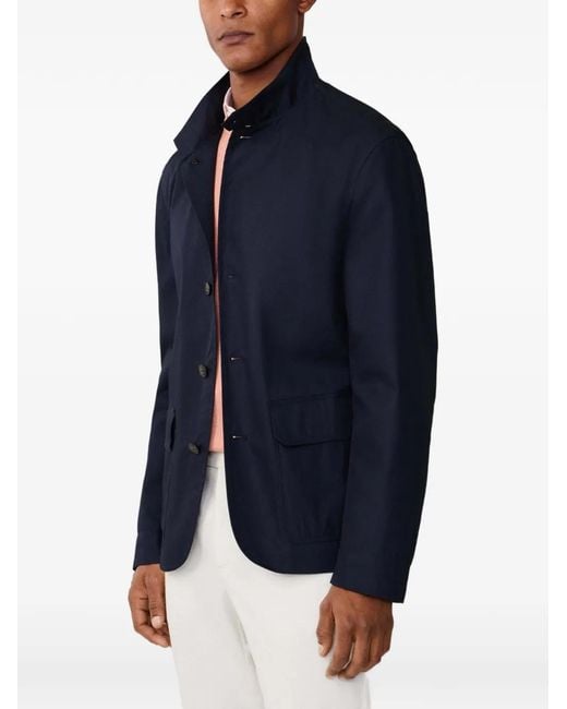 Hackett Blue Water-Resistant Stand-Collar Single-Breasted Cotton Blazer for men