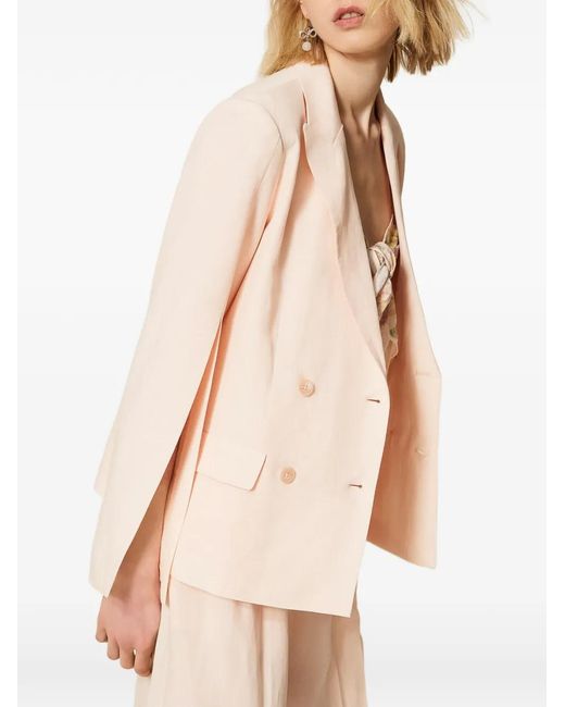 Twinset Pink Linen Blend Double-Breasted Jacket
