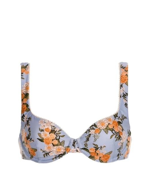 Agua Bendita Blue Hacienda Valle Floral-Embroidered Bikini Top