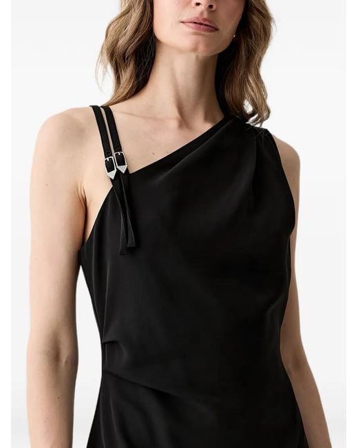 Guess Black Mini Buckle-Detail Asymmetric-Neck Dress