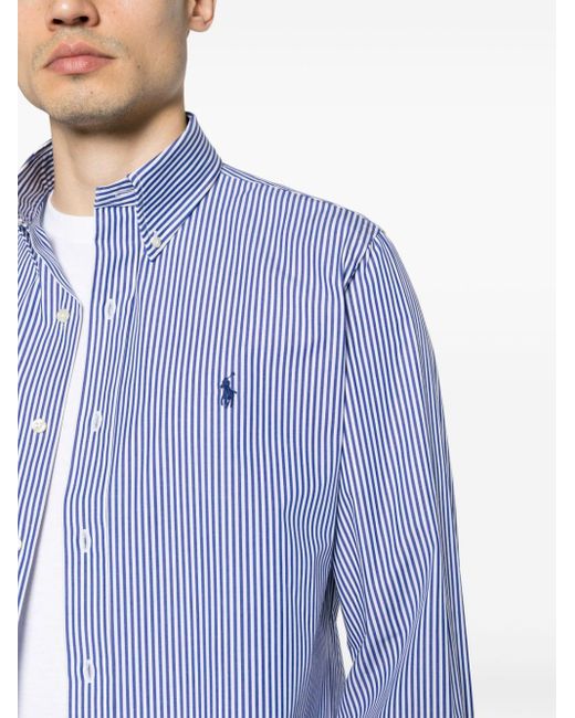 Polo Ralph Lauren Blue Polo Pony Striped Cotton Shirt for men