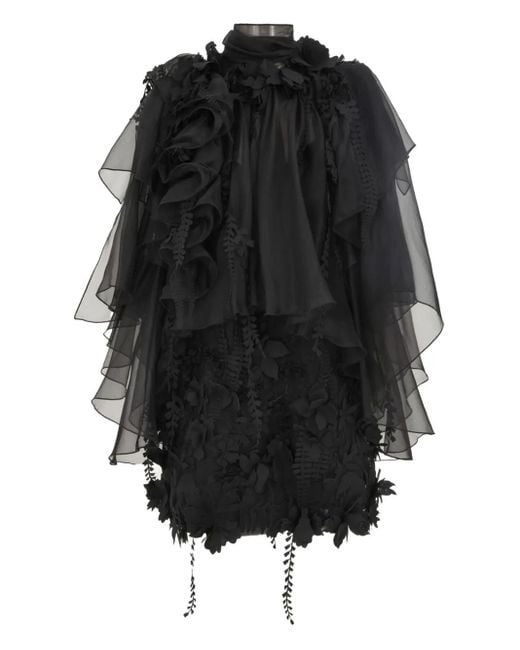 Vestido corto con aplique de volantes Zimmermann de color Black