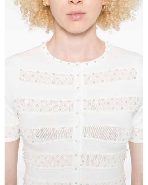 Sandro White Embellished Striped Cardigan