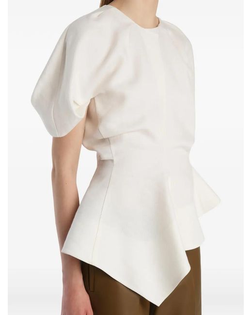 Khaite White Rumi Short-Sleeve Asymmetric Top