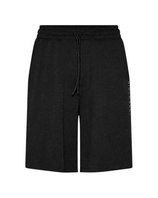 John Richmond Black Logo-Print Drawstring Shorts for men