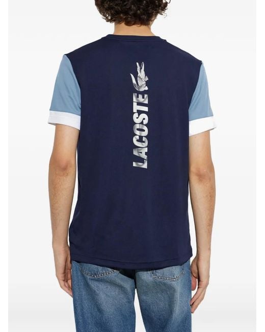 Lacoste Blue Logo-Patch Panelled T-Shirt for men