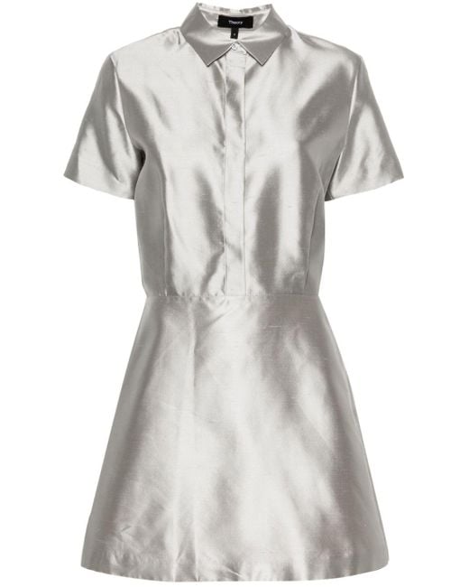Theory White Shantung Silk Mini Dress