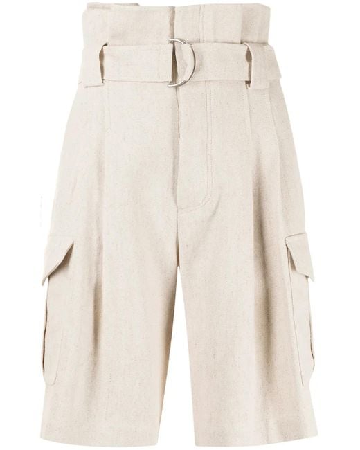 Goen.J Natural Belted Paperbag-Waist Bermuda Shorts