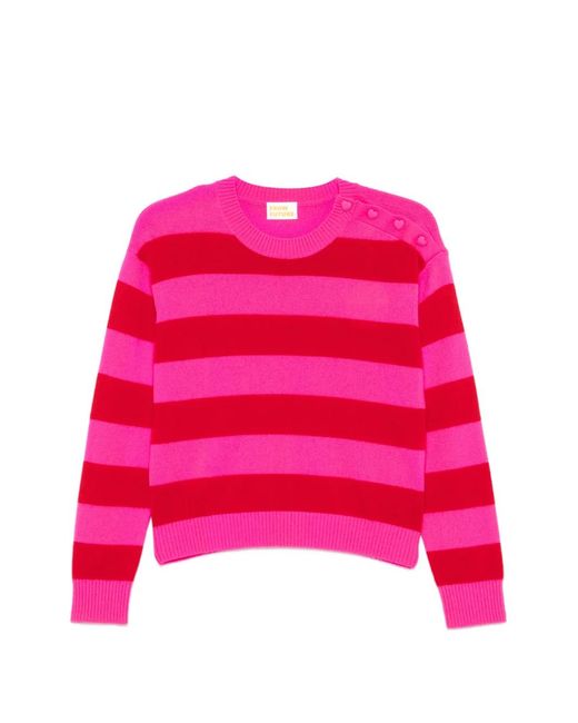 From Future Pink Horizontal-Stripe Button-Detail Sweater