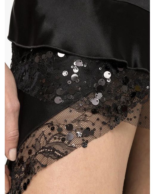 Nissa Black Lace-Trim Sequin-Embellished Asymmetric Dress