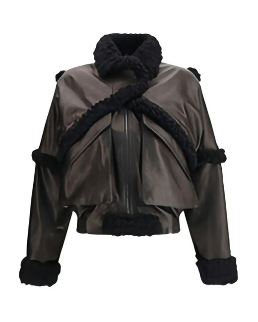 Magda Butrym Black Shearling-Trimmed Bomber Leather Jacket