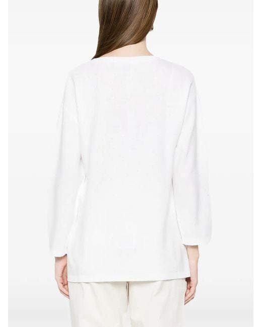Marella White Embellished Crew-Neck Sweater