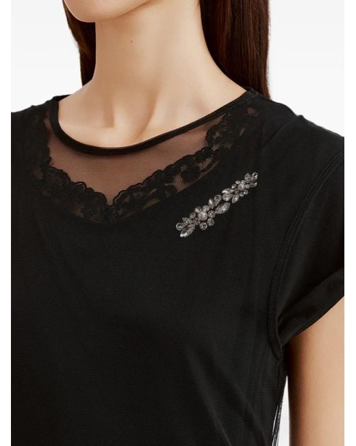 Simone Rocha Black Lace-Trim Crystal-Embellished Blouse