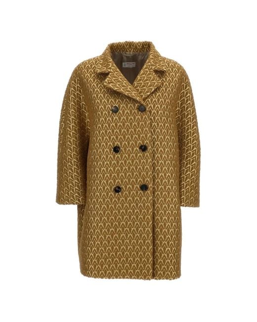 Alberto Biani Natural Double-Breasted Metallic-Finish Coat