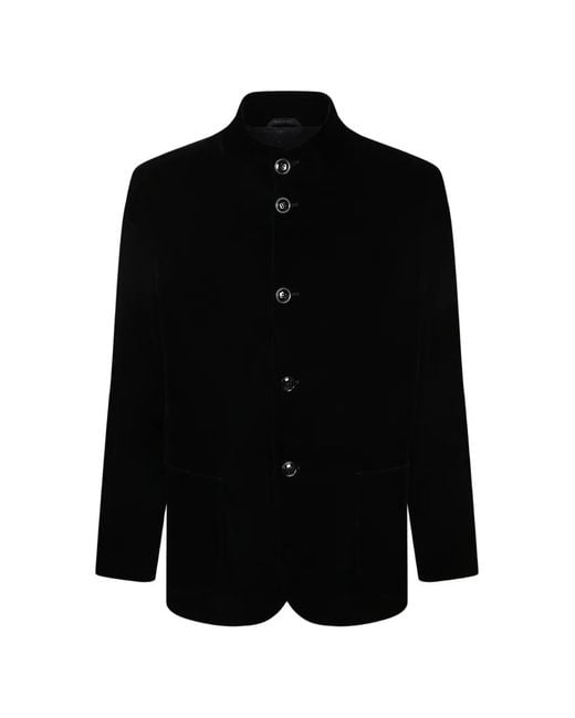 Giorgio Armani Black Mandarin-Collar Velvet Blazer for men