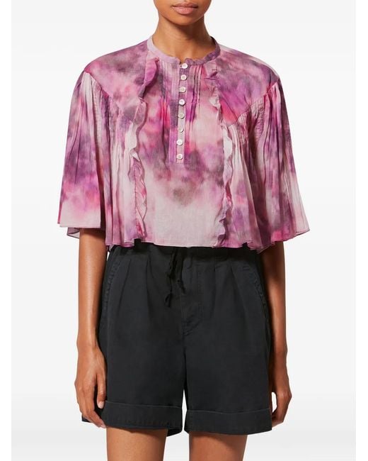 Isabel Marant Purple Veelia Ruffled Buttoned Blouse