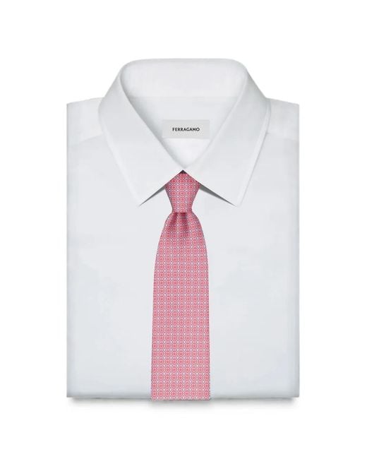 Ferragamo Pink Gancini And Hearts Print Silk Tie for men