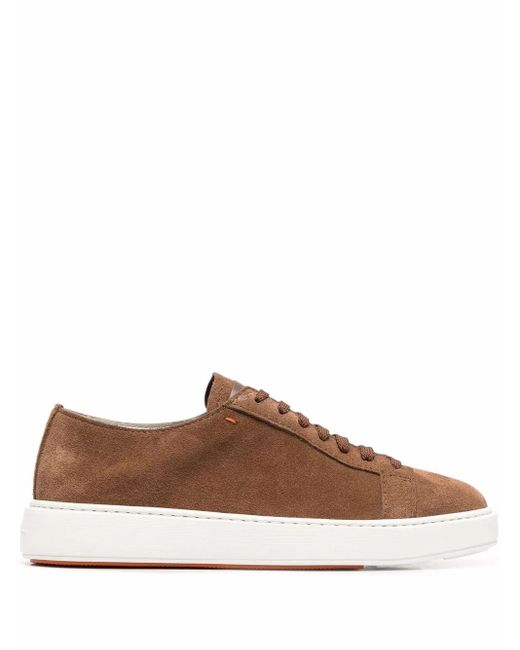 Santoni Brown Leather Casual Trainers With Rubber Sole for men