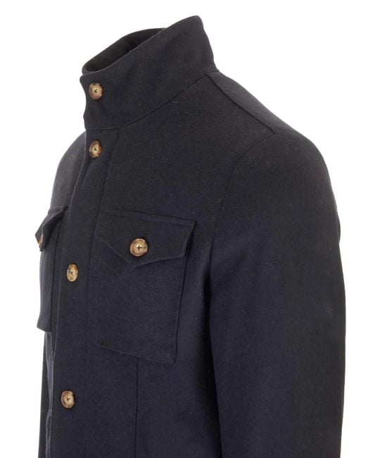 Al Duca D'aosta Blue Four-Pocket High-Neck Jacket for men