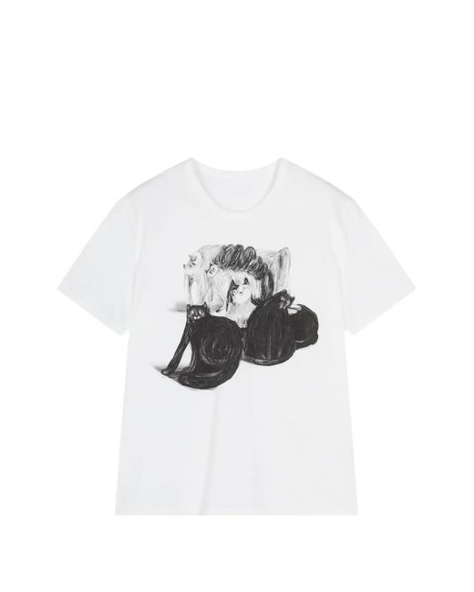 JNBY White Cat-Print Short-Sleeve T-Shirt