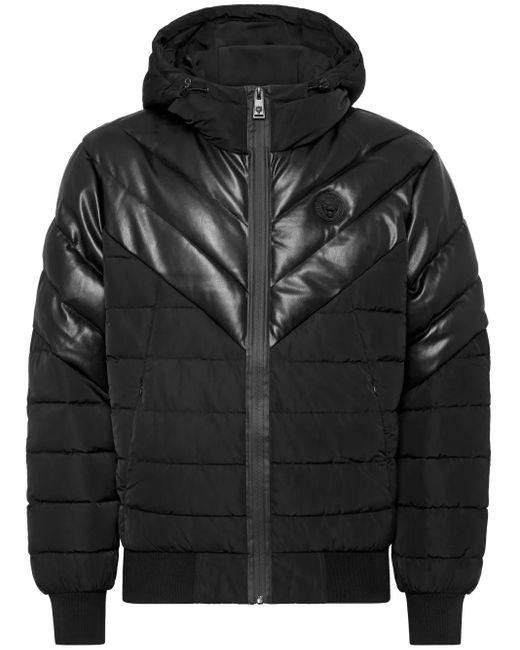 Philipp Plein Black Logo-Appliqué Padded Jacket for men