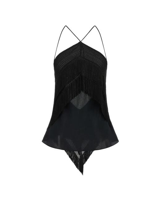 ANDAMANE Black Reina Fringe-Trimmed Top