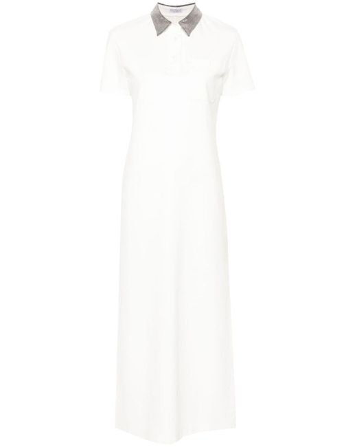 Brunello Cucinelli White Monili-embellished Polo Dress